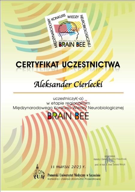 Międzynarodowego Konkursu Neurobiologicznego ,,BRAINBEE